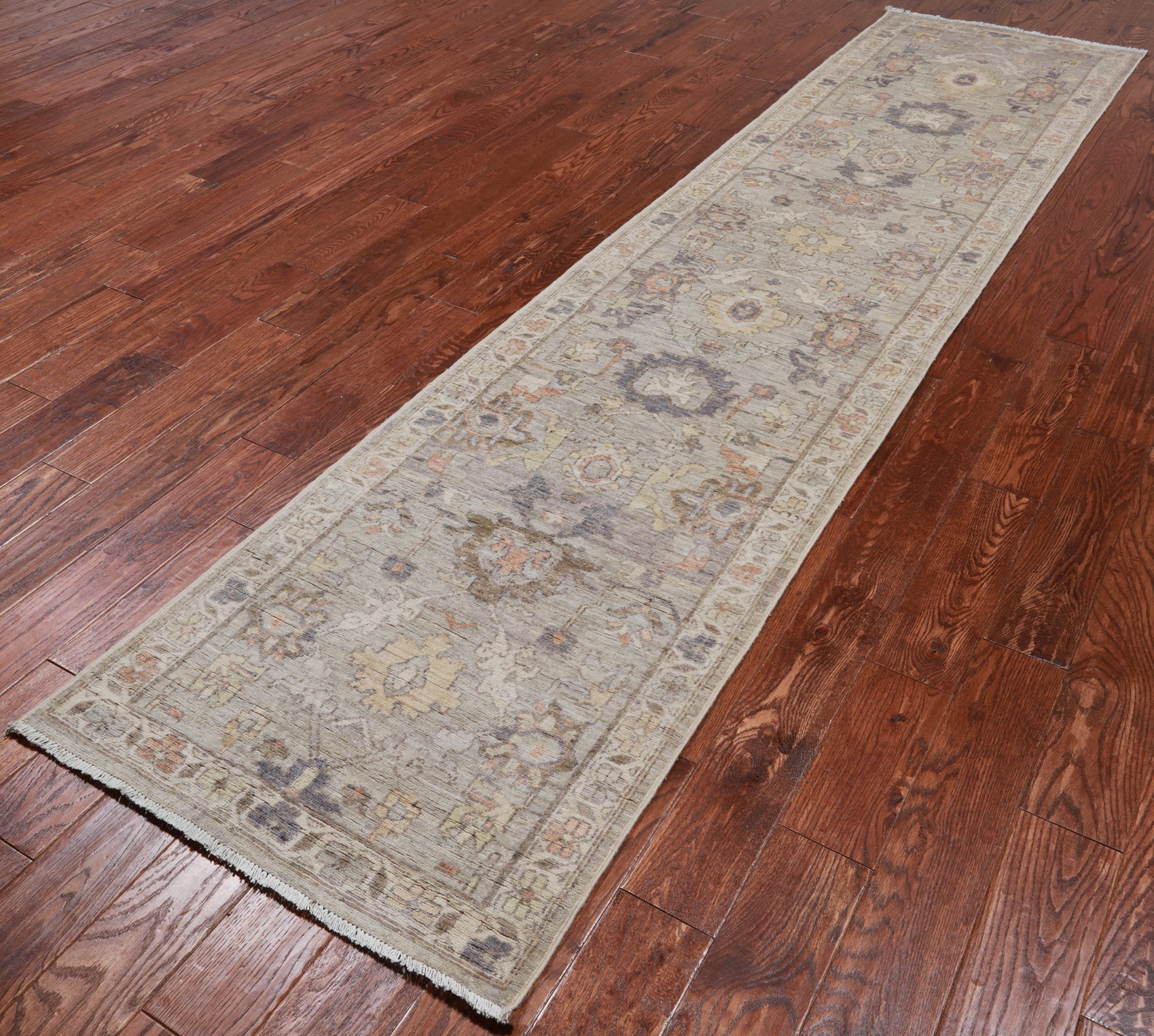 Silver Peshawar Washed Out Handmade Wool Runner Rug - 2' 7" X 11' 5"