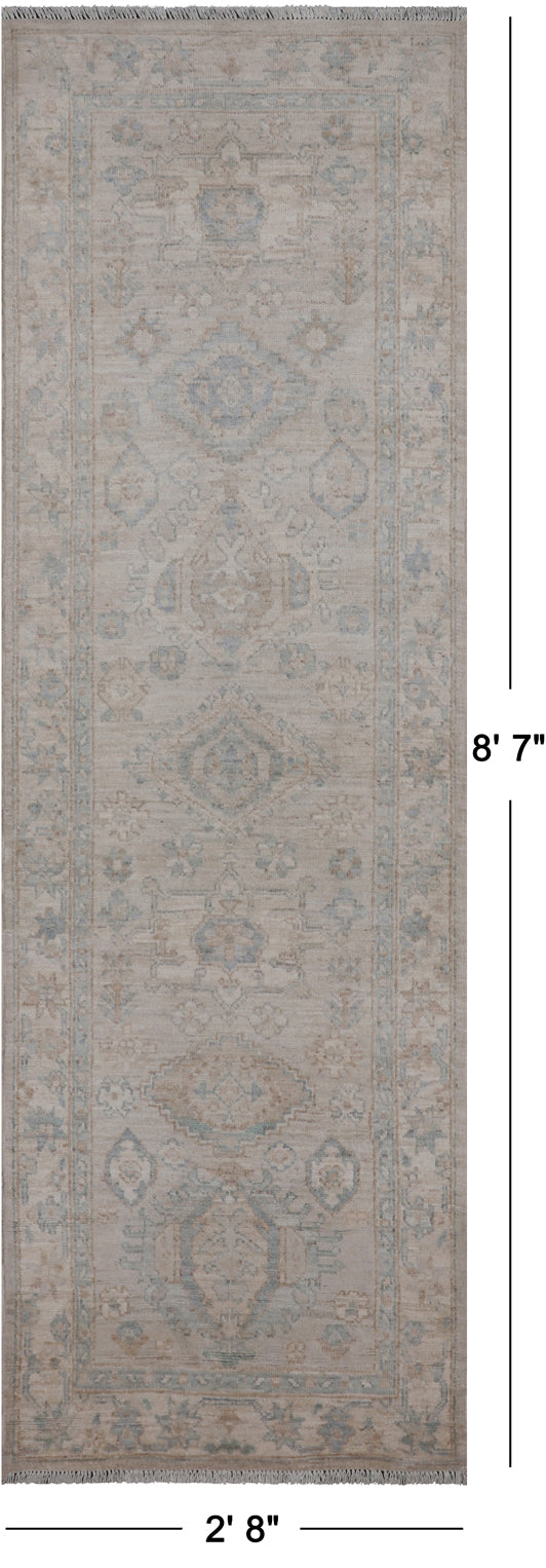 Silver Peshawar Washed Out Hand-Knotted Wool Runner Rug - 2' 8" X 8' 7"