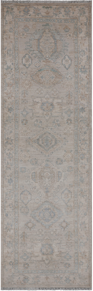 Silver Peshawar Washed Out Hand-Knotted Wool Runner Rug - 2' 8" X 8' 7"