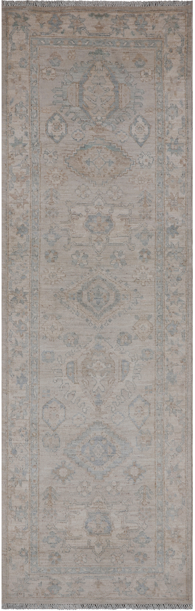 Silver Peshawar Washed Out Hand-Knotted Wool Runner Rug - 2' 8" X 8' 7"