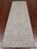 Silver Peshawar Washed Out Hand-Knotted Wool Runner Rug - 2' 8" X 8' 7"