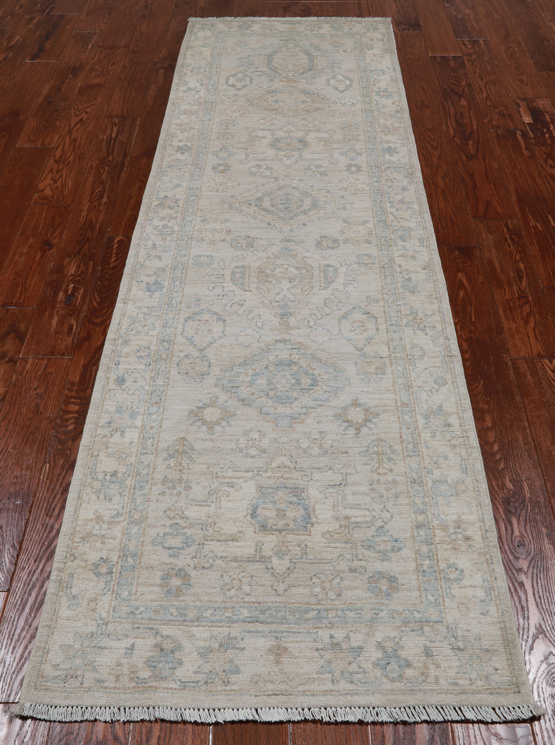 Silver Peshawar Washed Out Hand-Knotted Wool Runner Rug - 2' 8" X 8' 7"