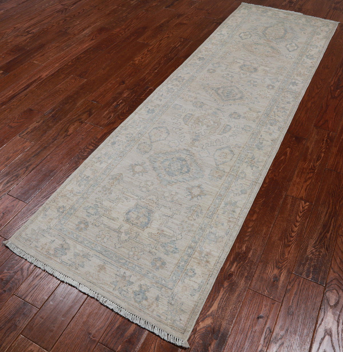 Silver Peshawar Washed Out Hand-Knotted Wool Runner Rug - 2' 8" X 8' 7"