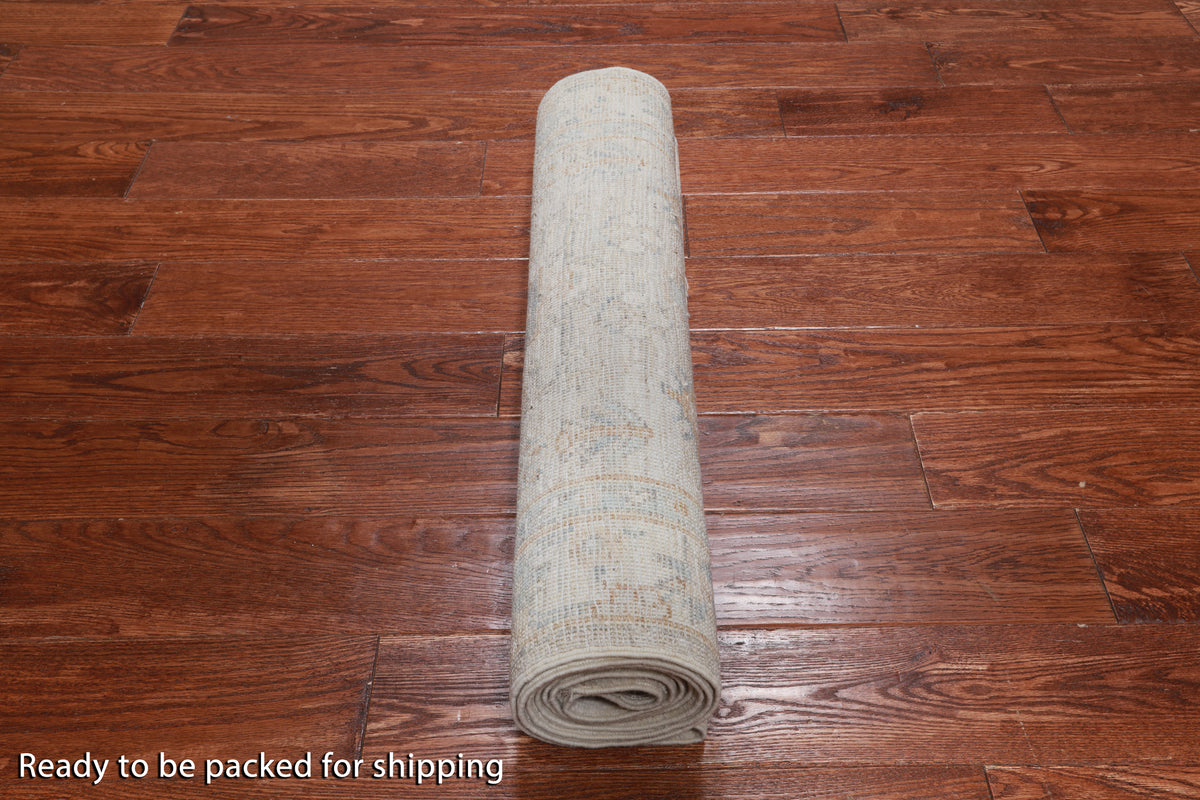 Silver Peshawar Washed Out Hand-Knotted Wool Runner Rug - 2' 8" X 8' 7"