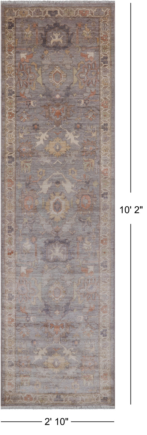 Silver Peshawar Washed Out Hand-Knotted Wool Runner Rug - 2' 10" X 10' 2"