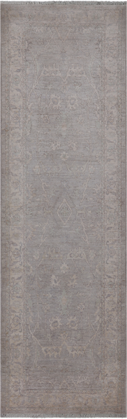 Silver Peshawar Washed Out Hand Knotted Wool Runner Rug - 2' 5" X 7' 10"