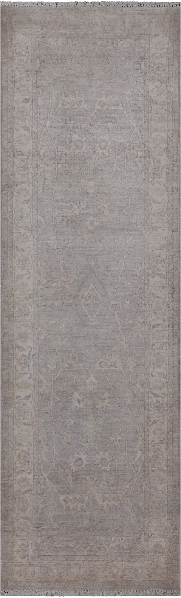 Silver Peshawar Washed Out Hand Knotted Wool Runner Rug - 2' 5" X 7' 10"