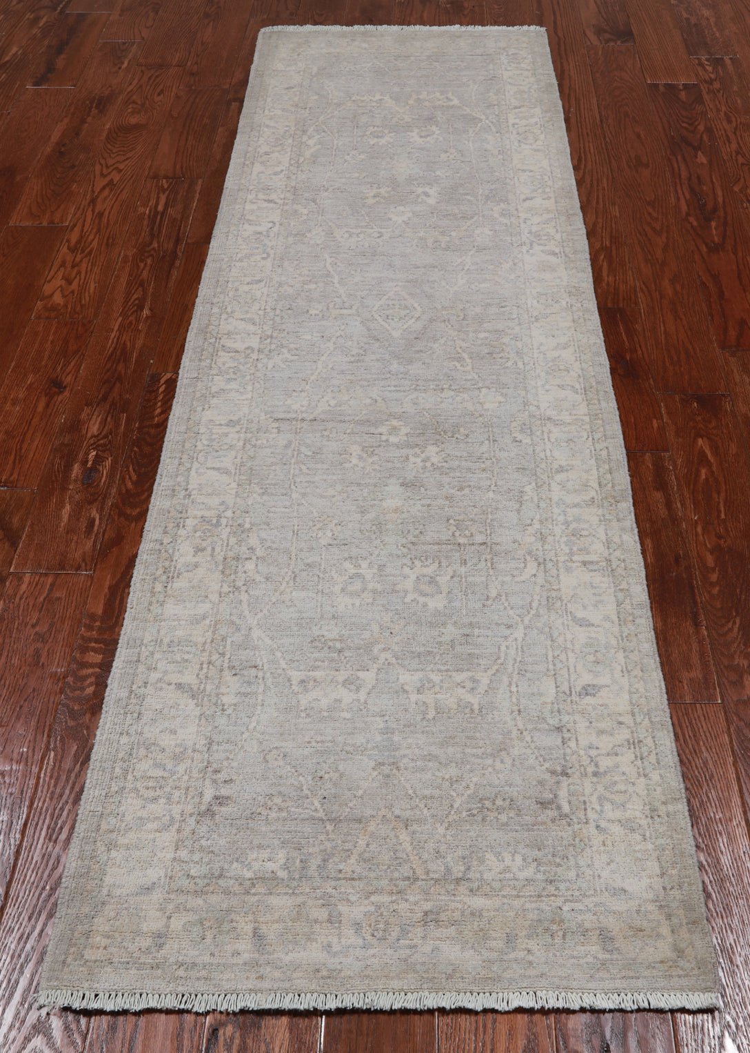 Silver Peshawar Washed Out Hand Knotted Wool Runner Rug - 2' 5" X 7' 10"