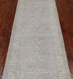 Silver Peshawar Washed Out Hand Knotted Wool Runner Rug - 2' 5" X 7' 10"