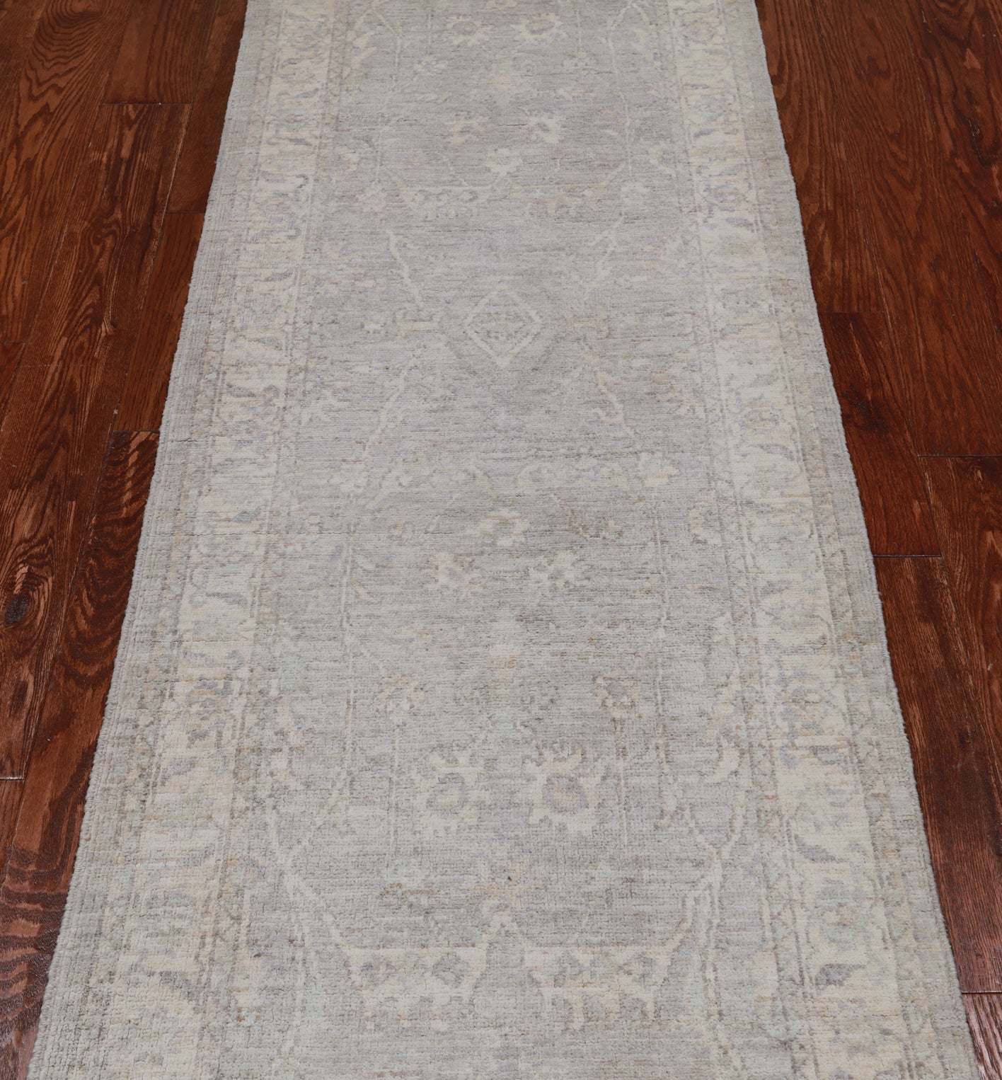 Silver Peshawar Washed Out Hand Knotted Wool Runner Rug - 2' 5" X 7' 10"