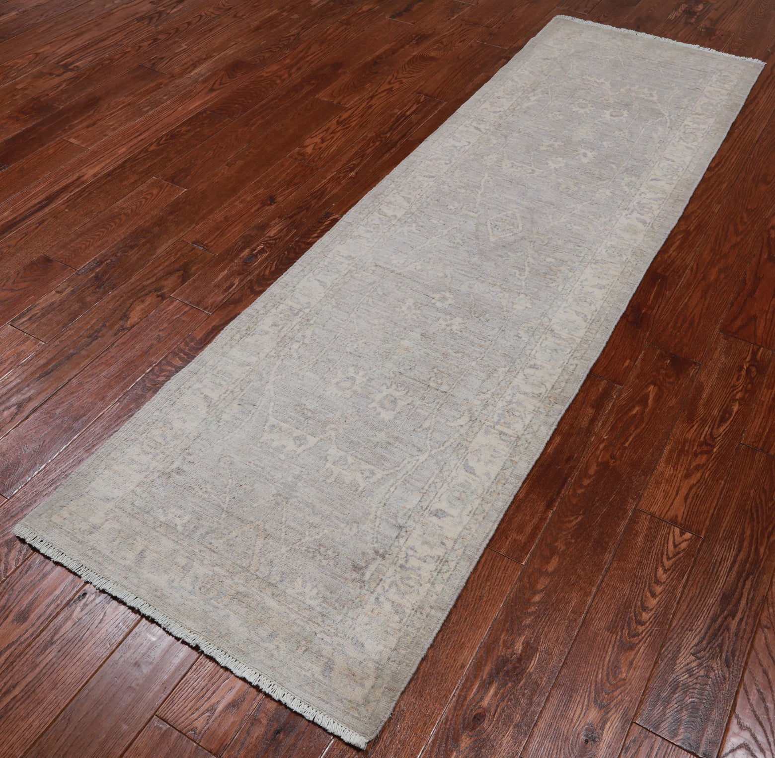 Silver Peshawar Washed Out Hand Knotted Wool Runner Rug - 2' 5" X 7' 10"