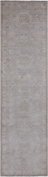 Silver Peshawar Washed Out Handmade Wool Runner Rug - 2' 7" X 9' 8"