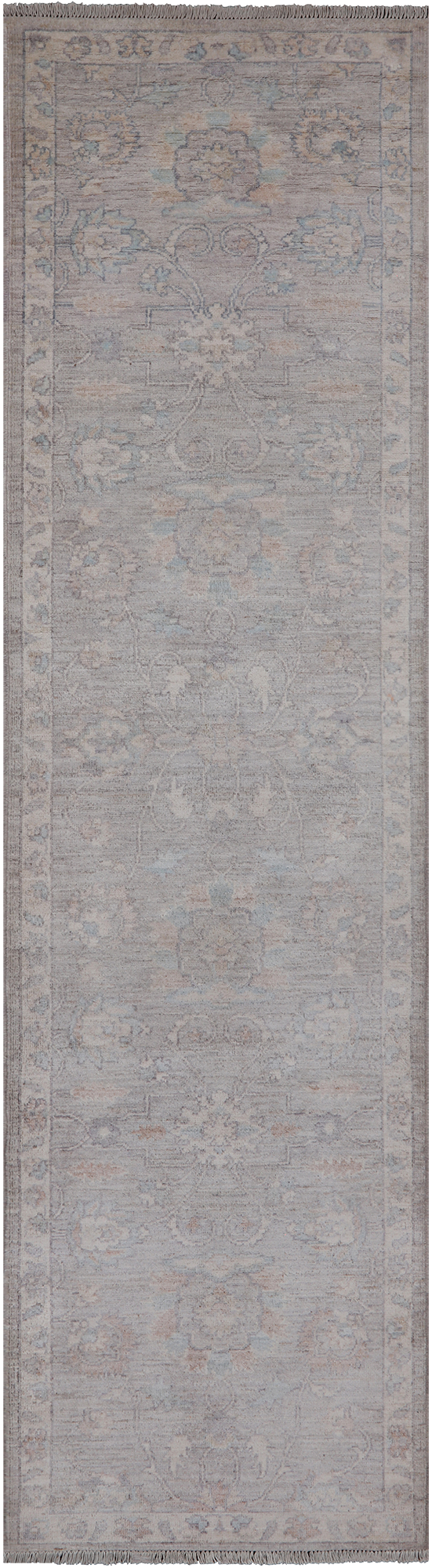 Silver Peshawar Washed Out Handmade Wool Runner Rug - 2' 7" X 9' 8"