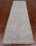 Silver Peshawar Washed Out Handmade Wool Runner Rug - 2' 7" X 9' 8"
