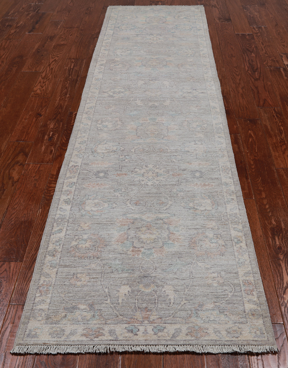 Silver Peshawar Washed Out Handmade Wool Runner Rug - 2' 7" X 9' 8"