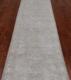 Silver Peshawar Washed Out Handmade Wool Runner Rug - 2' 7" X 9' 8"