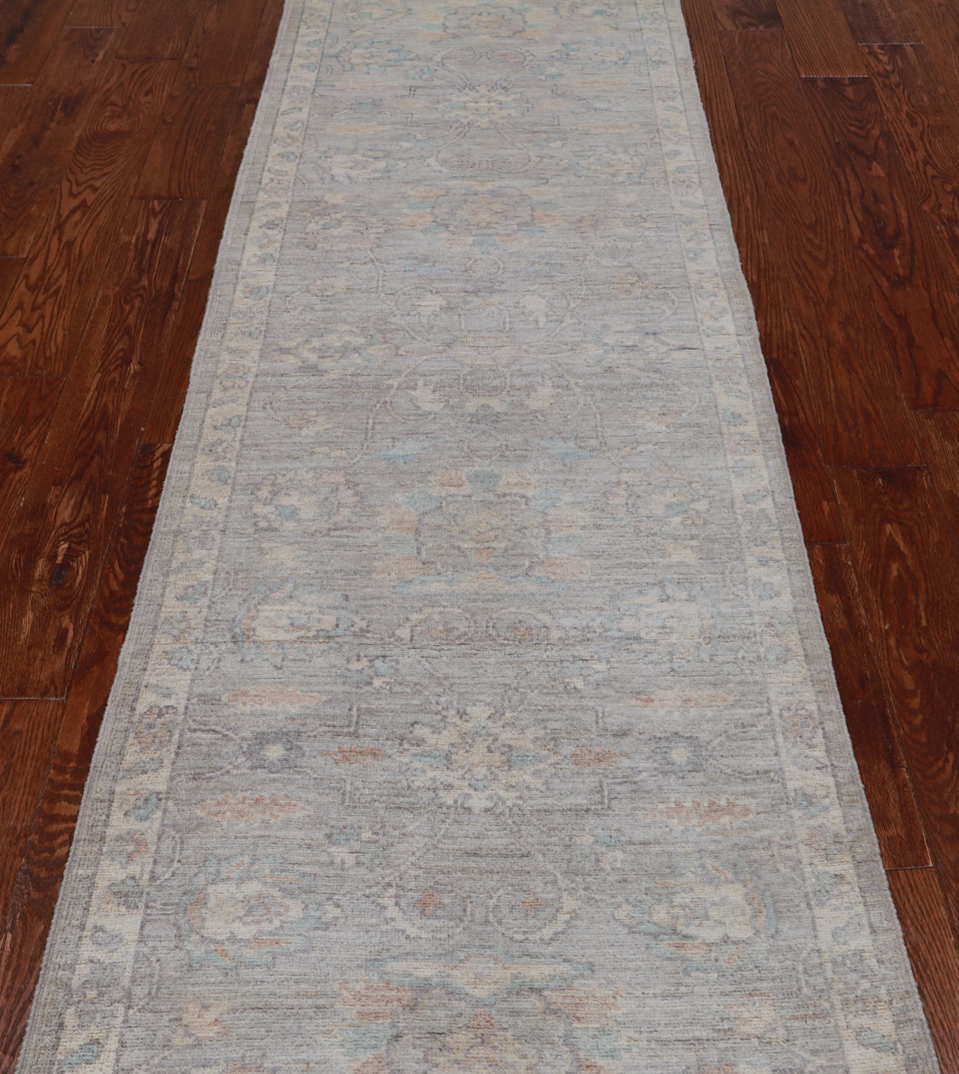 Silver Peshawar Washed Out Handmade Wool Runner Rug - 2' 7" X 9' 8"