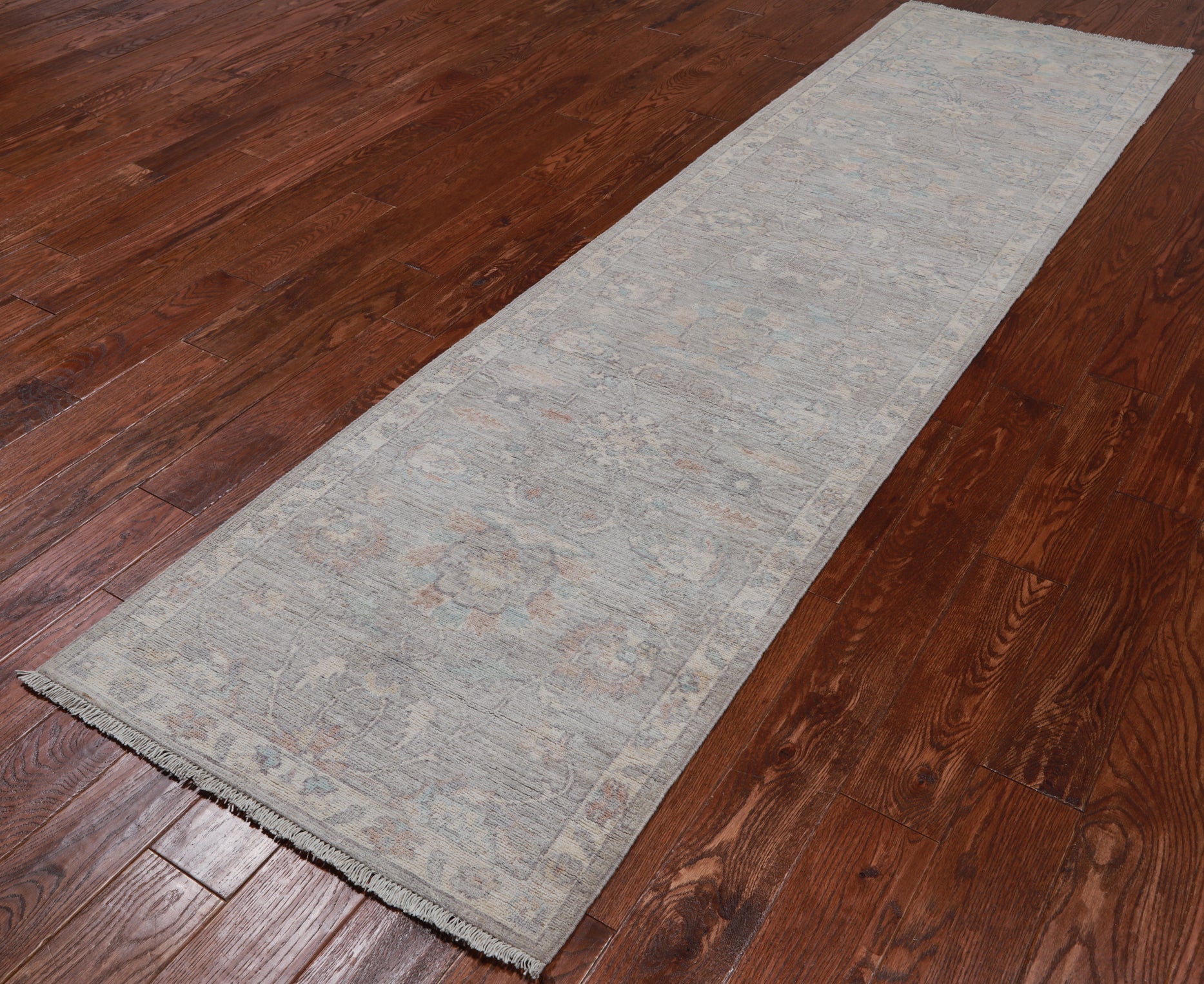 Silver Peshawar Washed Out Handmade Wool Runner Rug - 2' 7" X 9' 8"