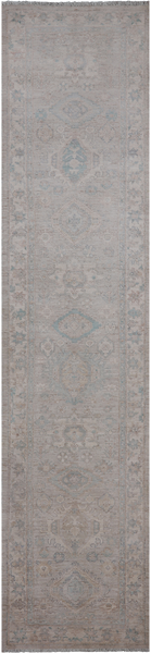 Silver Peshawar Washed Out Hand Knotted Wool Runner Rug - 2' 7" X 11' 5"