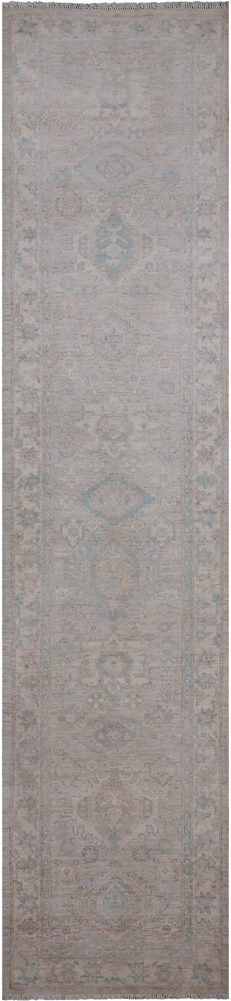 Silver Peshawar Washed Out Hand Knotted Wool Runner Rug - 2' 7" X 11' 5"