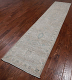 Silver Peshawar Washed Out Hand Knotted Wool Runner Rug - 2' 7" X 11' 5"