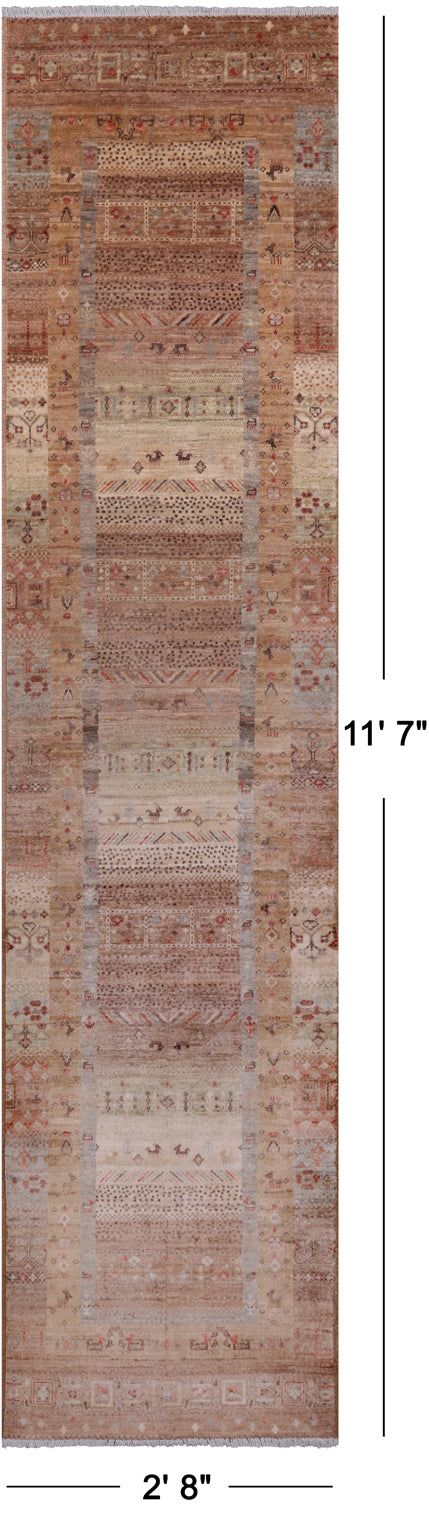 Tribal Persian Gabbeh Hand-Knotted Wool Runner Rug - 2' 8" X 11' 7"