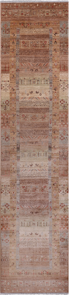 Tribal Persian Gabbeh Hand-Knotted Wool Runner Rug - 2' 8" X 11' 7"