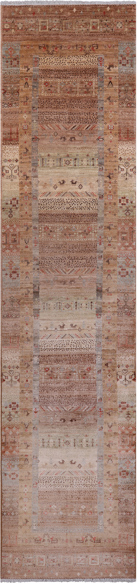 Tribal Persian Gabbeh Hand-Knotted Wool Runner Rug - 2' 8" X 11' 7"
