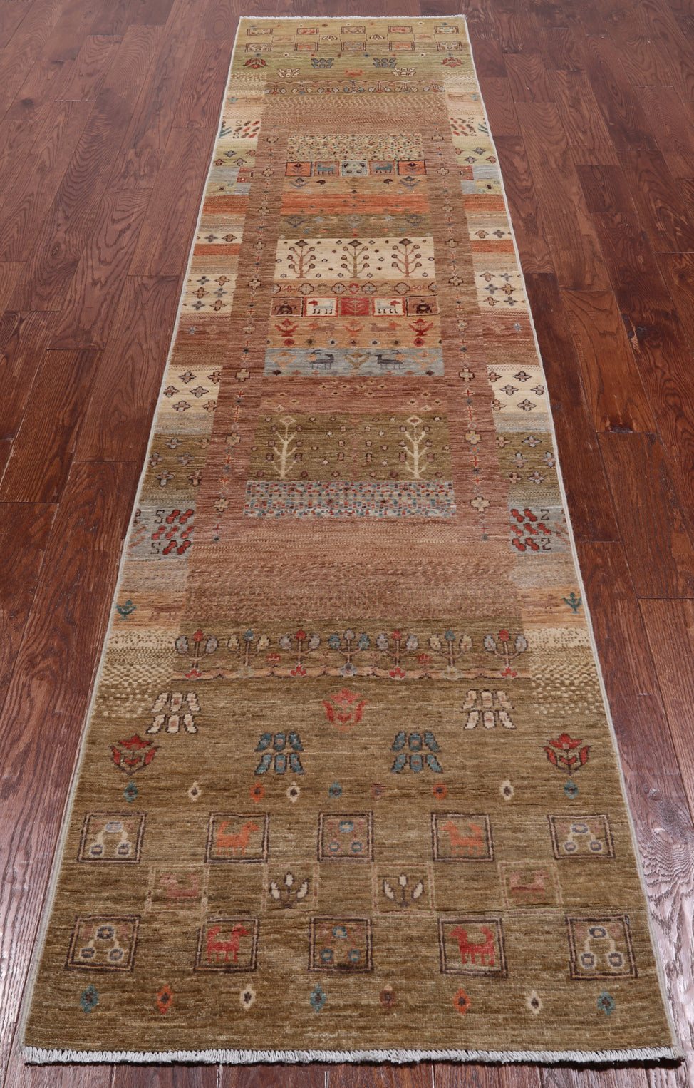 Tribal Persian Gabbeh Hand Knotted Wool Runner Rug - 2' 7" X 11' 7"
