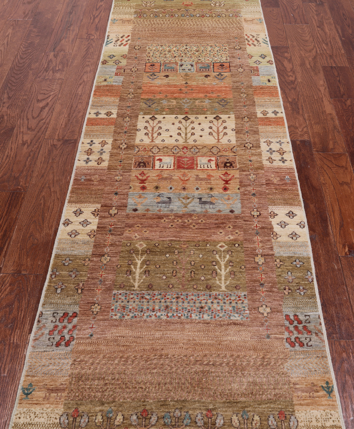 Tribal Persian Gabbeh Hand Knotted Wool Runner Rug - 2' 7" X 11' 7"