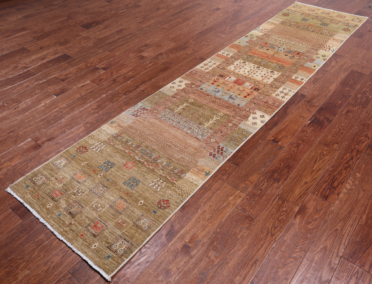 Tribal Persian Gabbeh Hand Knotted Wool Runner Rug - 2' 7" X 11' 7"