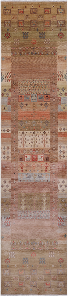 Tribal Persian Gabbeh Hand Knotted Wool Runner Rug - 2' 7" X 11' 7"