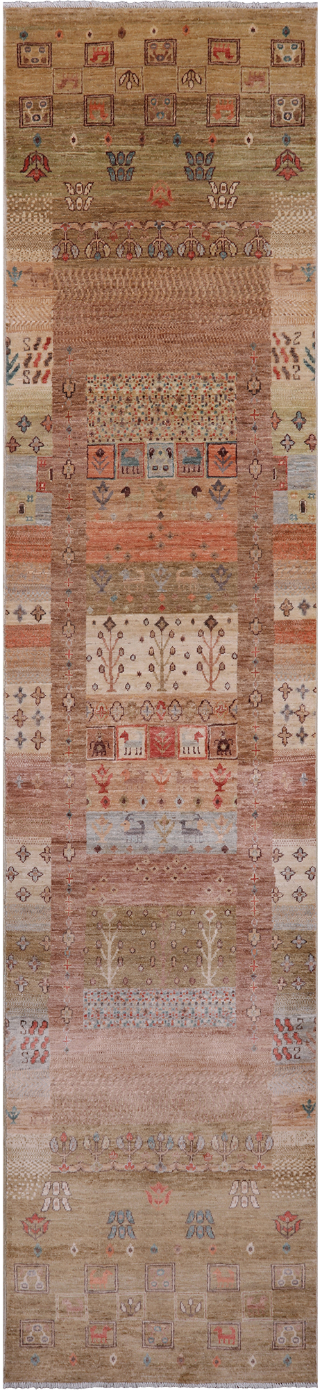 Tribal Persian Gabbeh Hand Knotted Wool Runner Rug - 2' 7" X 11' 7"