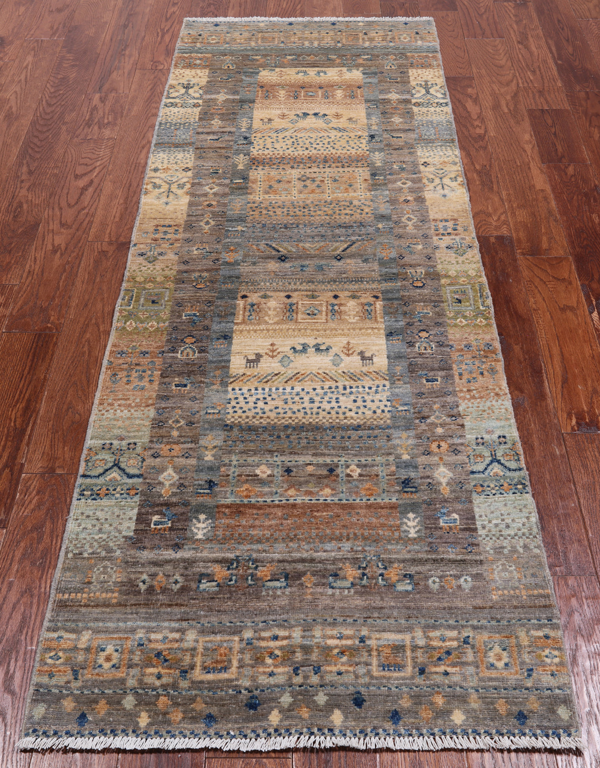 Tribal Persian Gabbeh Hand-Knotted Wool Runner Rug - 2' 8" X 7' 7"