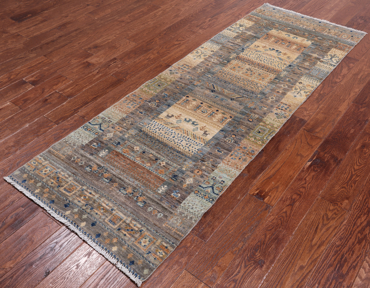 Tribal Persian Gabbeh Hand-Knotted Wool Runner Rug - 2' 8" X 7' 7"