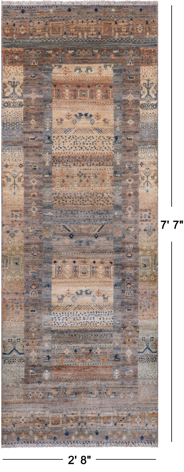 Tribal Persian Gabbeh Hand-Knotted Wool Runner Rug - 2' 8" X 7' 7"