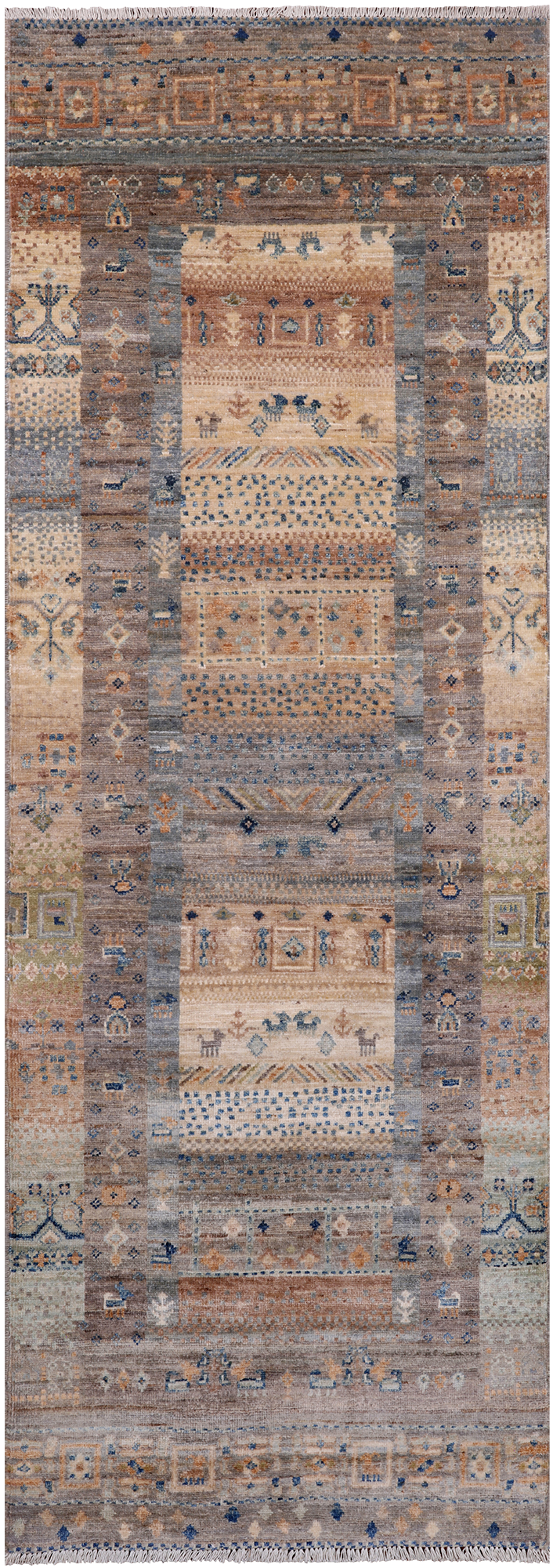 Tribal Persian Gabbeh Hand-Knotted Wool Runner Rug - 2' 8" X 7' 7"