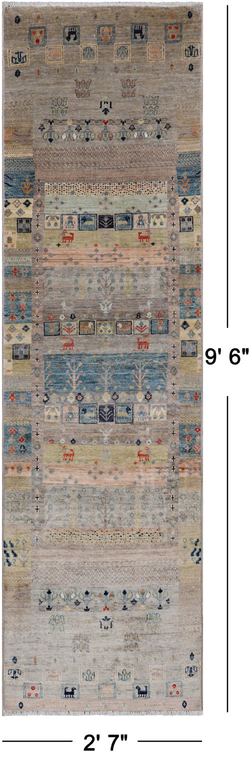 Tribal Persian Gabbeh Hand-Knotted Wool Runner Rug - 2' 7" X 9' 6"