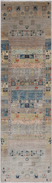 Tribal Persian Gabbeh Hand-Knotted Wool Runner Rug - 2' 7" X 9' 6"