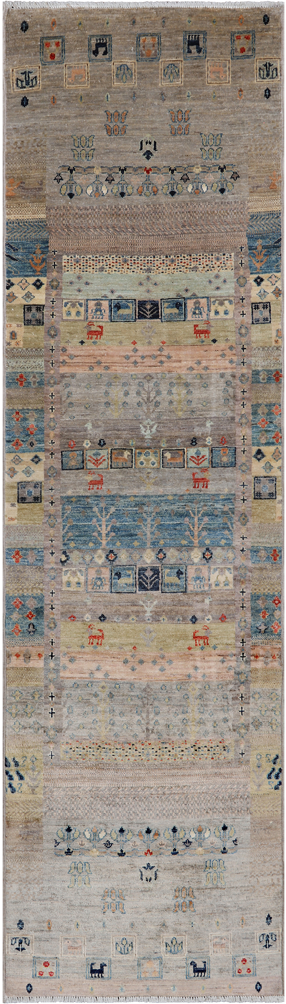 Tribal Persian Gabbeh Hand-Knotted Wool Runner Rug - 2' 7" X 9' 6"
