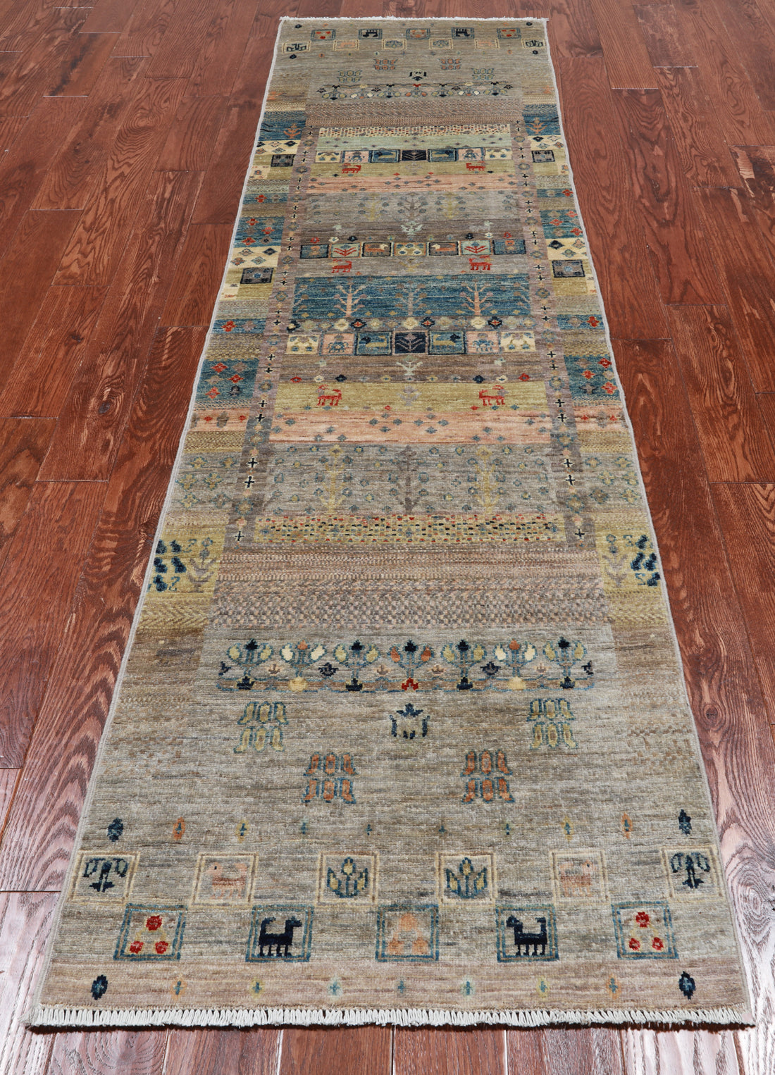 Tribal Persian Gabbeh Hand-Knotted Wool Runner Rug - 2' 7" X 9' 6"