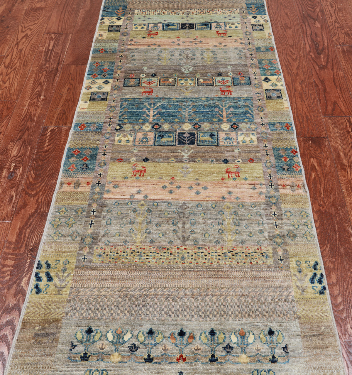 Tribal Persian Gabbeh Hand-Knotted Wool Runner Rug - 2' 7" X 9' 6"