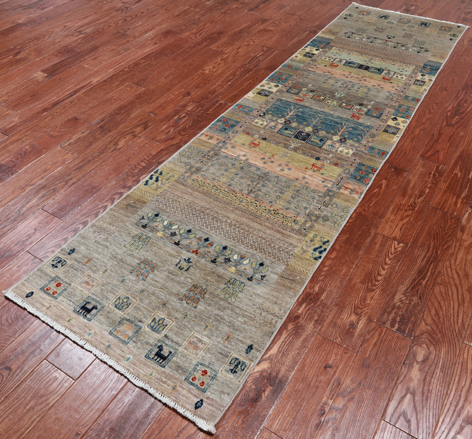 Tribal Persian Gabbeh Hand-Knotted Wool Runner Rug - 2' 7" X 9' 6"