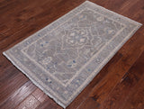 Grey Washed Out Peshawar Handmade Wool Rug - 2' 11" X 4' 8"