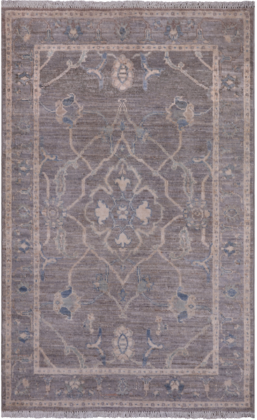 Grey Washed Out Peshawar Handmade Wool Rug - 2' 11" X 4' 8"