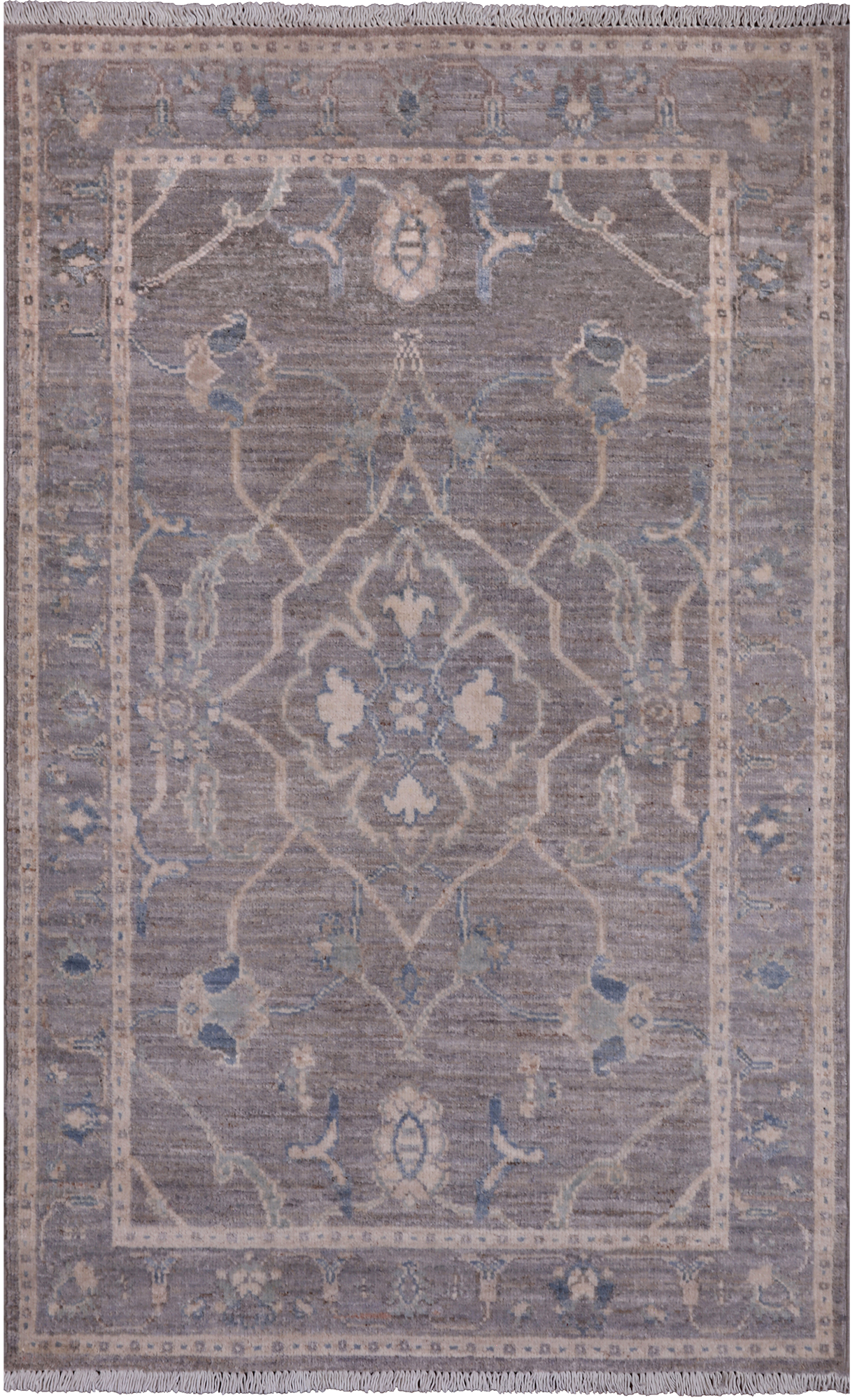 Grey Washed Out Peshawar Handmade Wool Rug - 2' 11" X 4' 8"