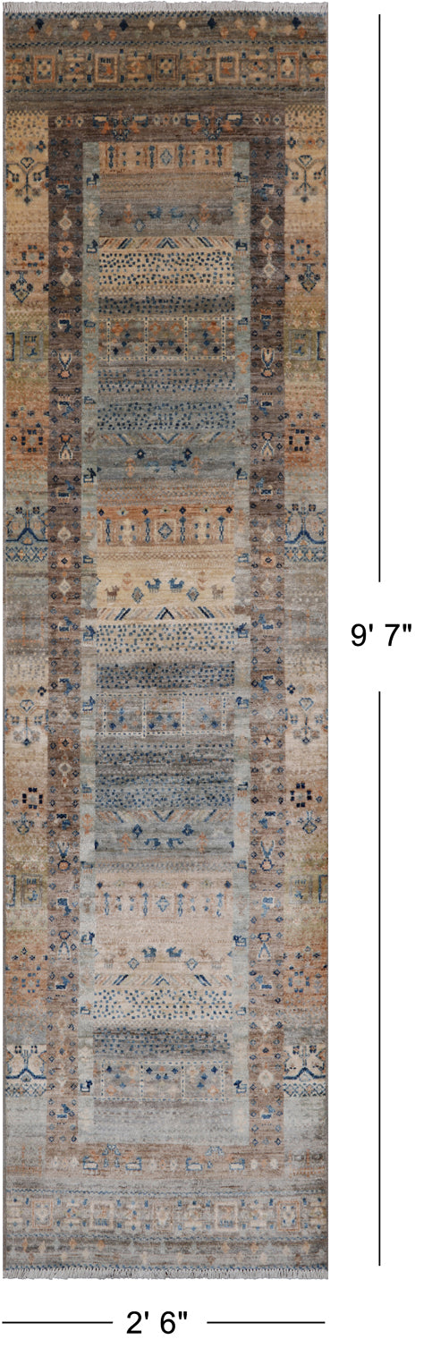 Tribal Persian Gabbeh Hand Knotted Wool Runner Rug - 2' 6" X 9' 7"