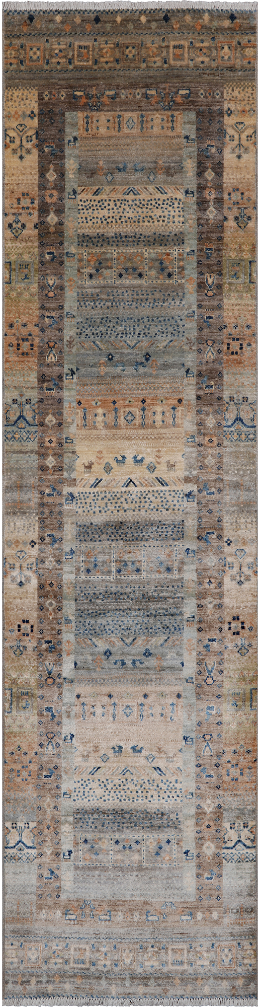 Tribal Persian Gabbeh Hand Knotted Wool Runner Rug - 2' 6" X 9' 7"