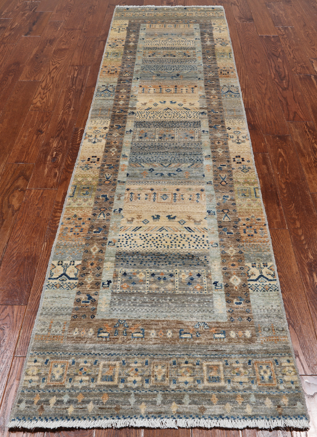 Tribal Persian Gabbeh Hand Knotted Wool Runner Rug - 2' 6" X 9' 7"