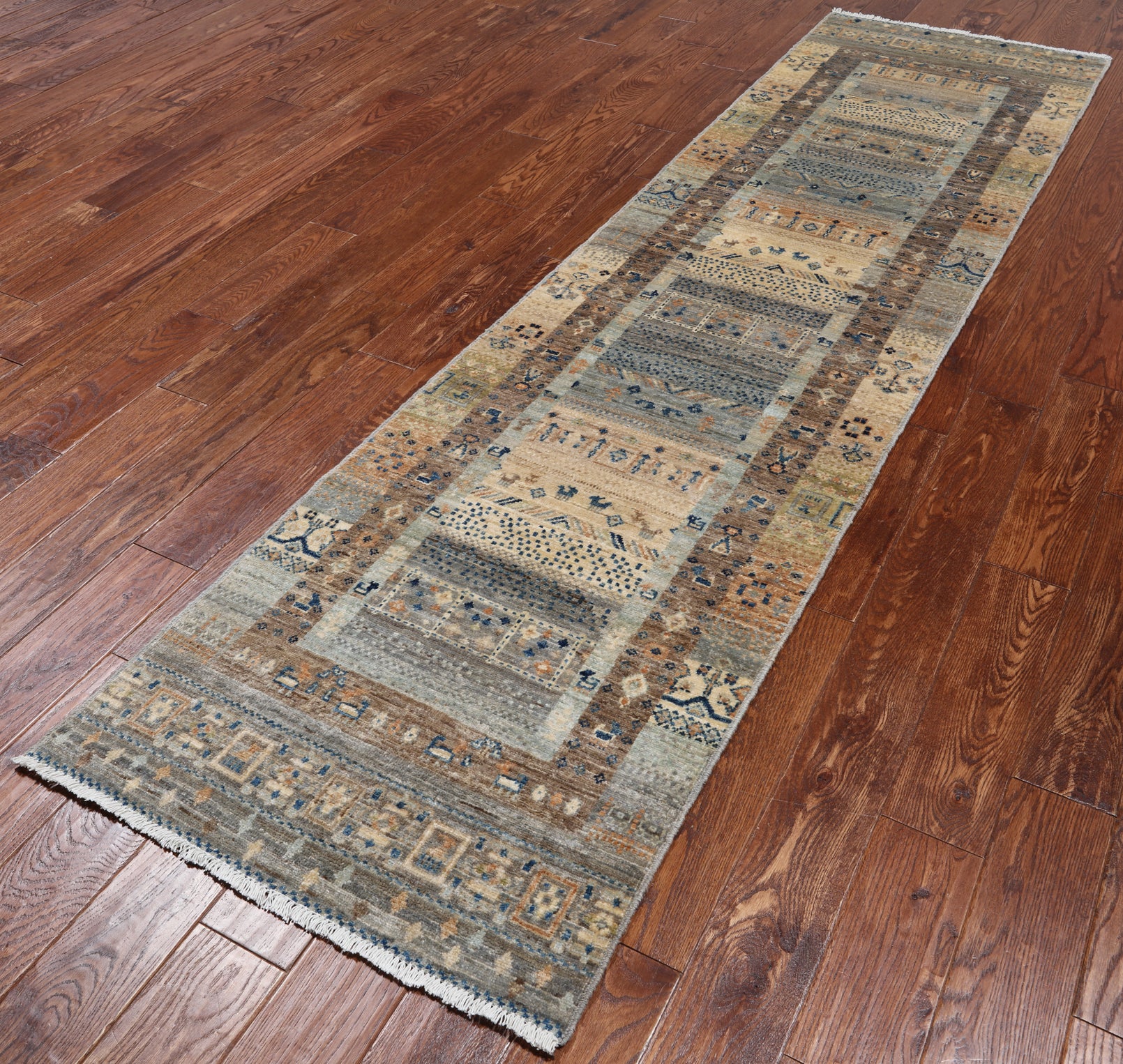 Tribal Persian Gabbeh Hand Knotted Wool Runner Rug - 2' 6" X 9' 7"